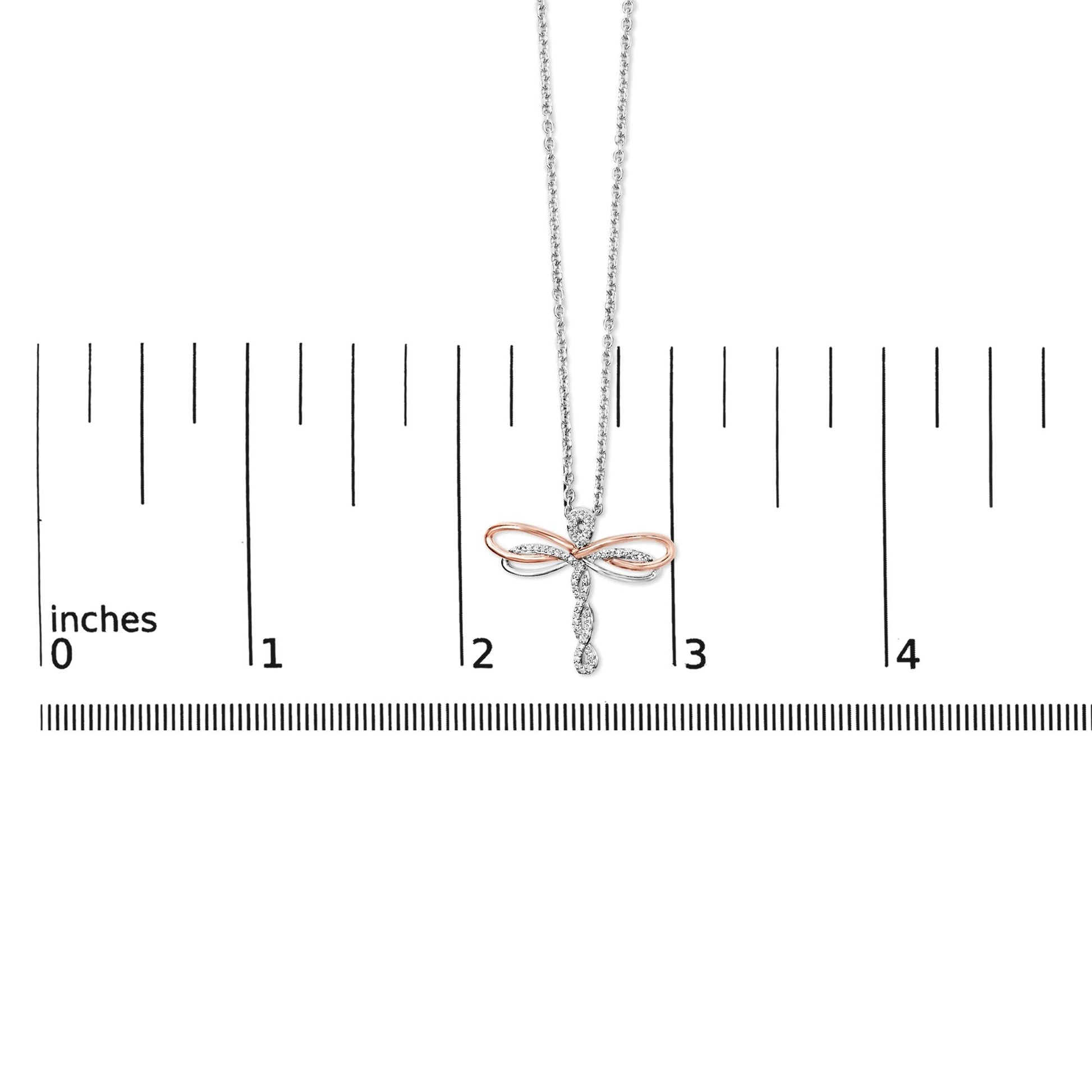 14K Rose Gold Plated Sterling Silver 1/10 Cttw Diamond Dragonfly Pendant Necklace-4