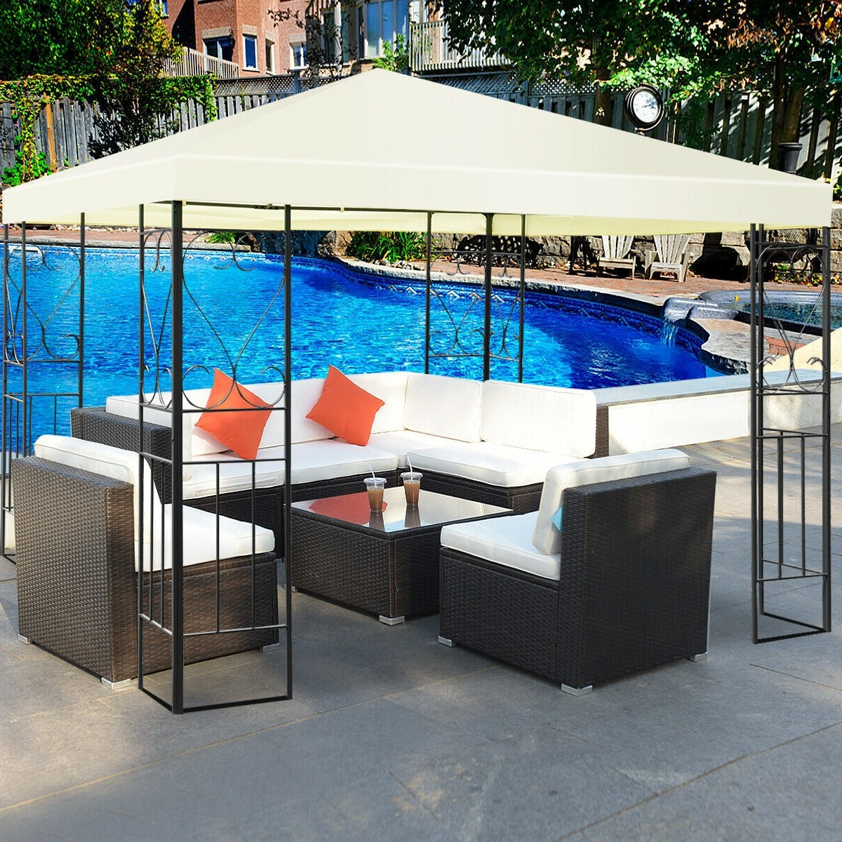10 x 10 Ft Outdoor Steel Frame Gazebo Shelter with Waterproof Polyester Canopy-1