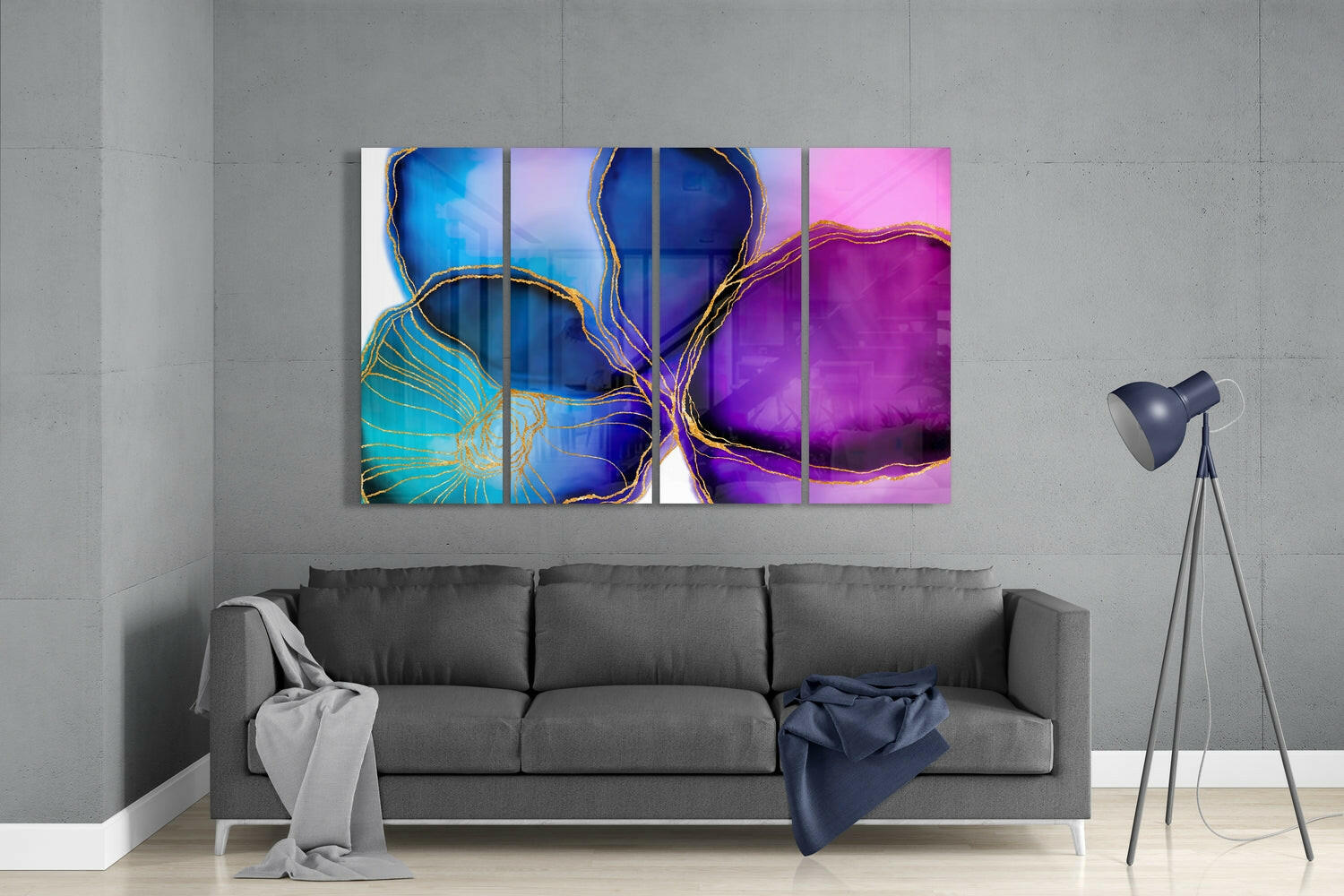 Flower Ink 4 Pieces Mega Glass Wall Art (59"x36")-2