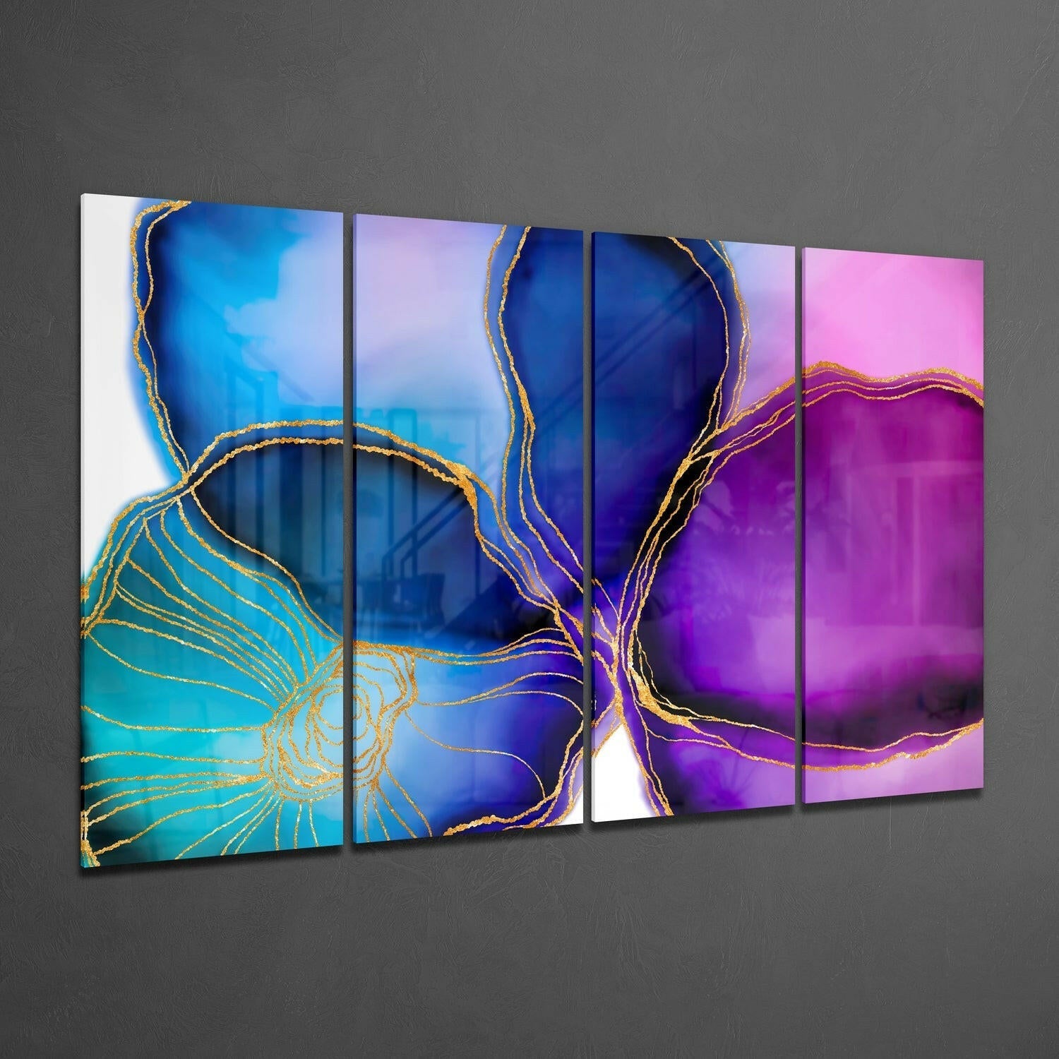 Flower Ink 4 Pieces Mega Glass Wall Art (59"x36")-1