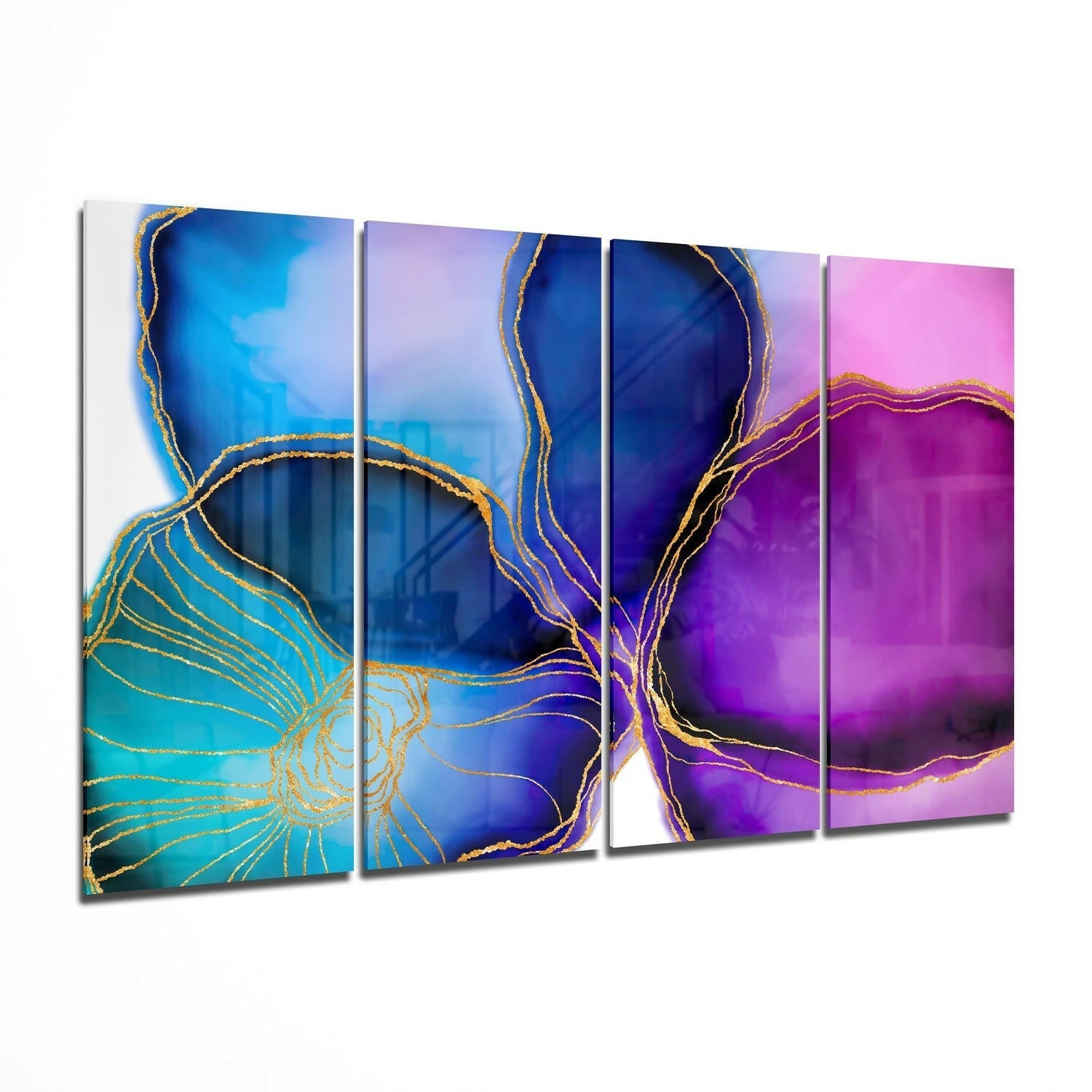 Flower Ink 4 Pieces Mega Glass Wall Art (59"x36")-0