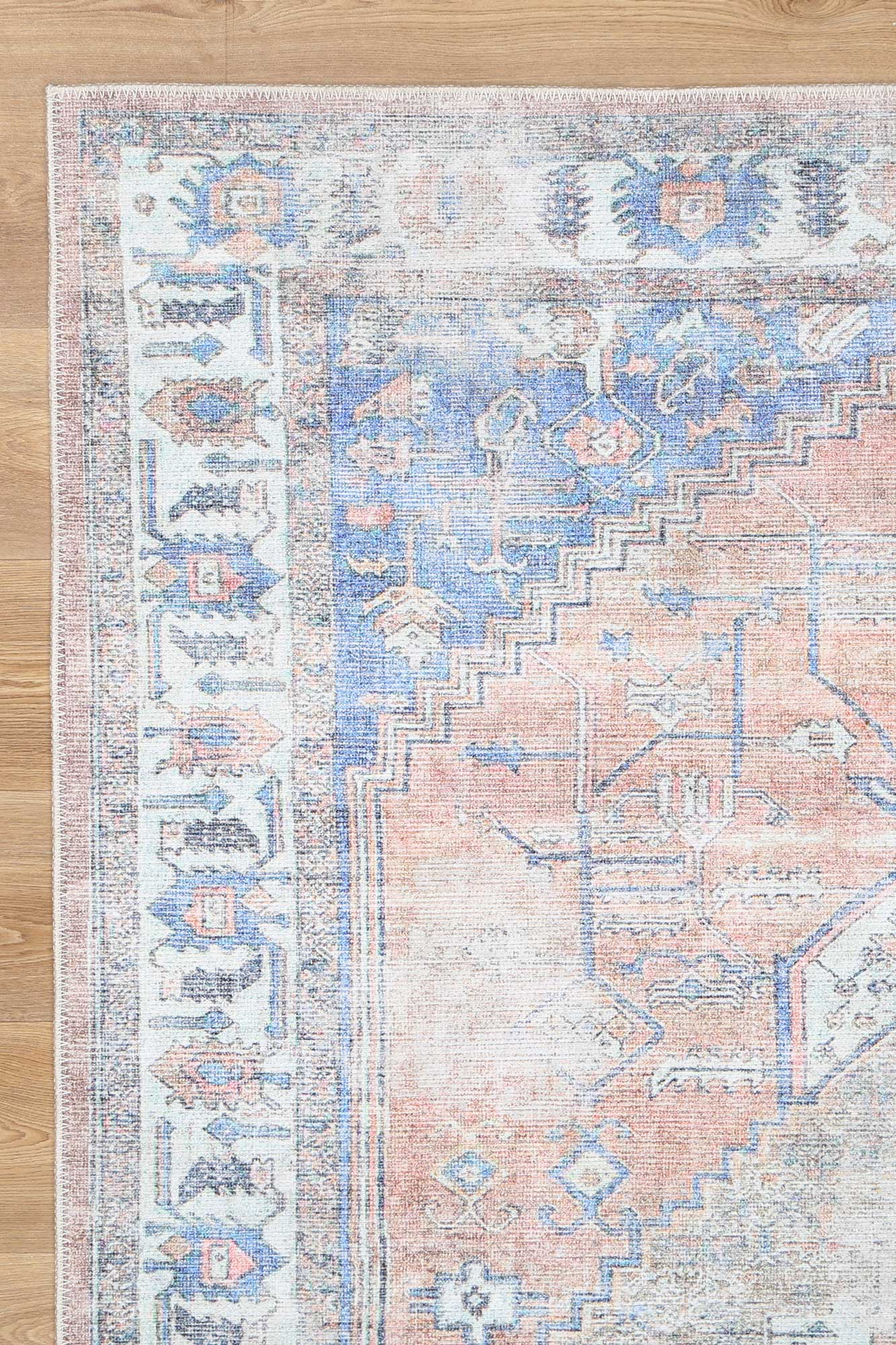 Distressed Vintage Pissarro Terracotta in Grey & Beige : Runner Rug-2