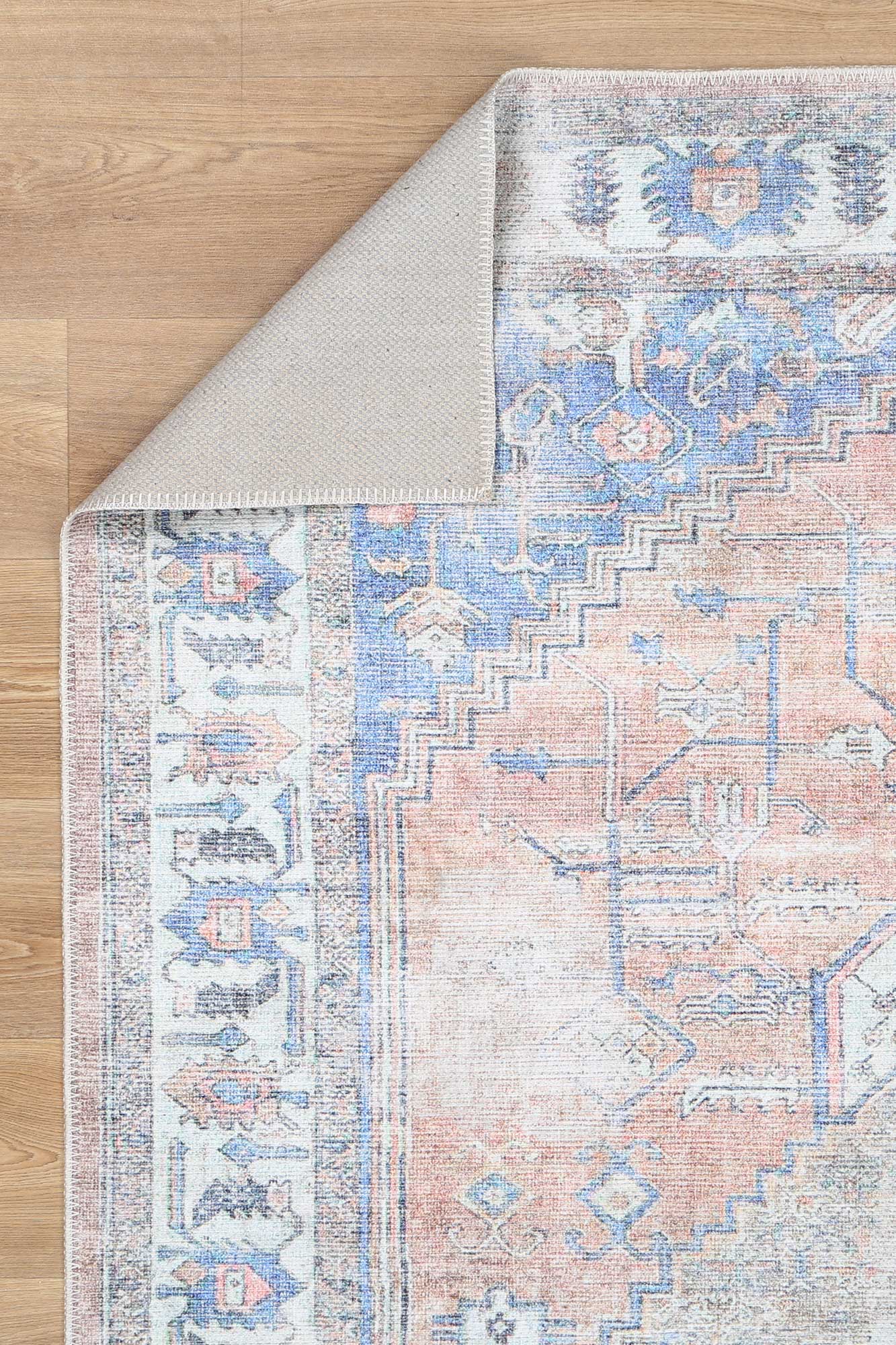 Distressed Vintage Pissarro Terracotta in Grey & Beige : Runner Rug-3