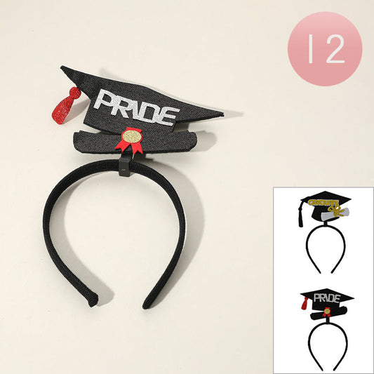 12PCS - Glittered GRADUATE PRIDE Message Pointed Graduation Hat Headbands