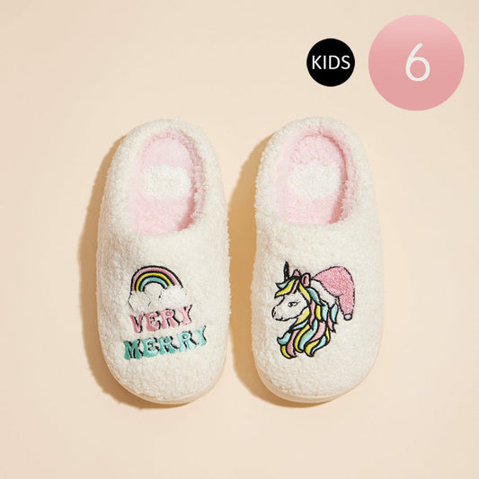 6Pairs - Very Merry Message Unicorn Kid's Home Slippers