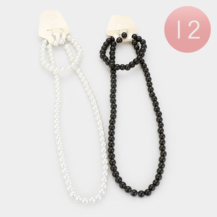 12PCS - Faux Pearl Necklace Set