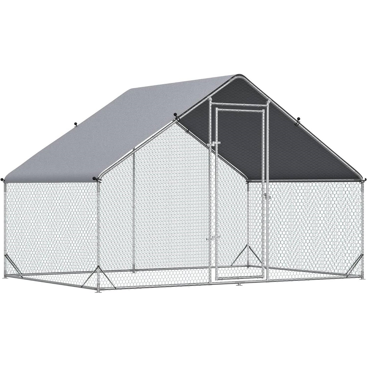 9.8 Ft x 6.6 Ft. Outdoor Yard Metal Walk-in Chicken Coop with Waterproof Cover-0
