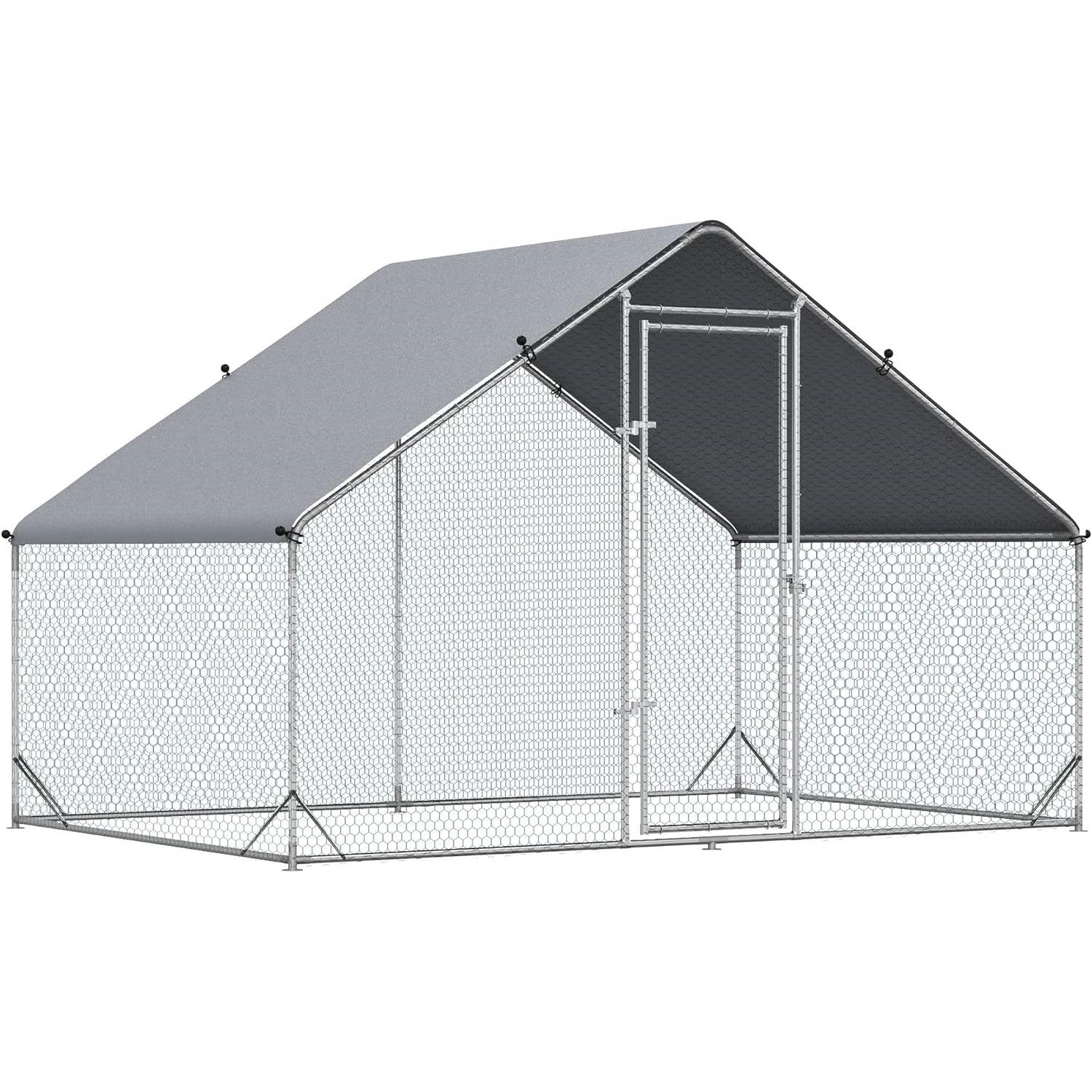 9.8 Ft x 6.6 Ft. Outdoor Yard Metal Walk-in Chicken Coop with Waterproof Cover-0