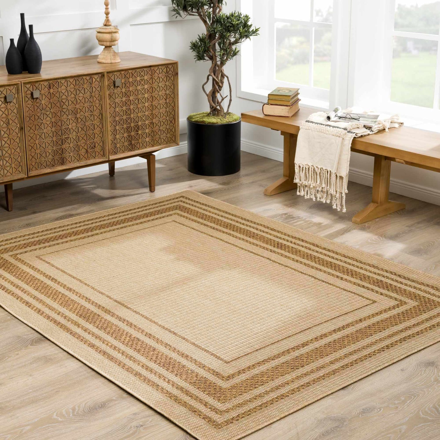 Isoko Bordered Faux Jute Rug-2