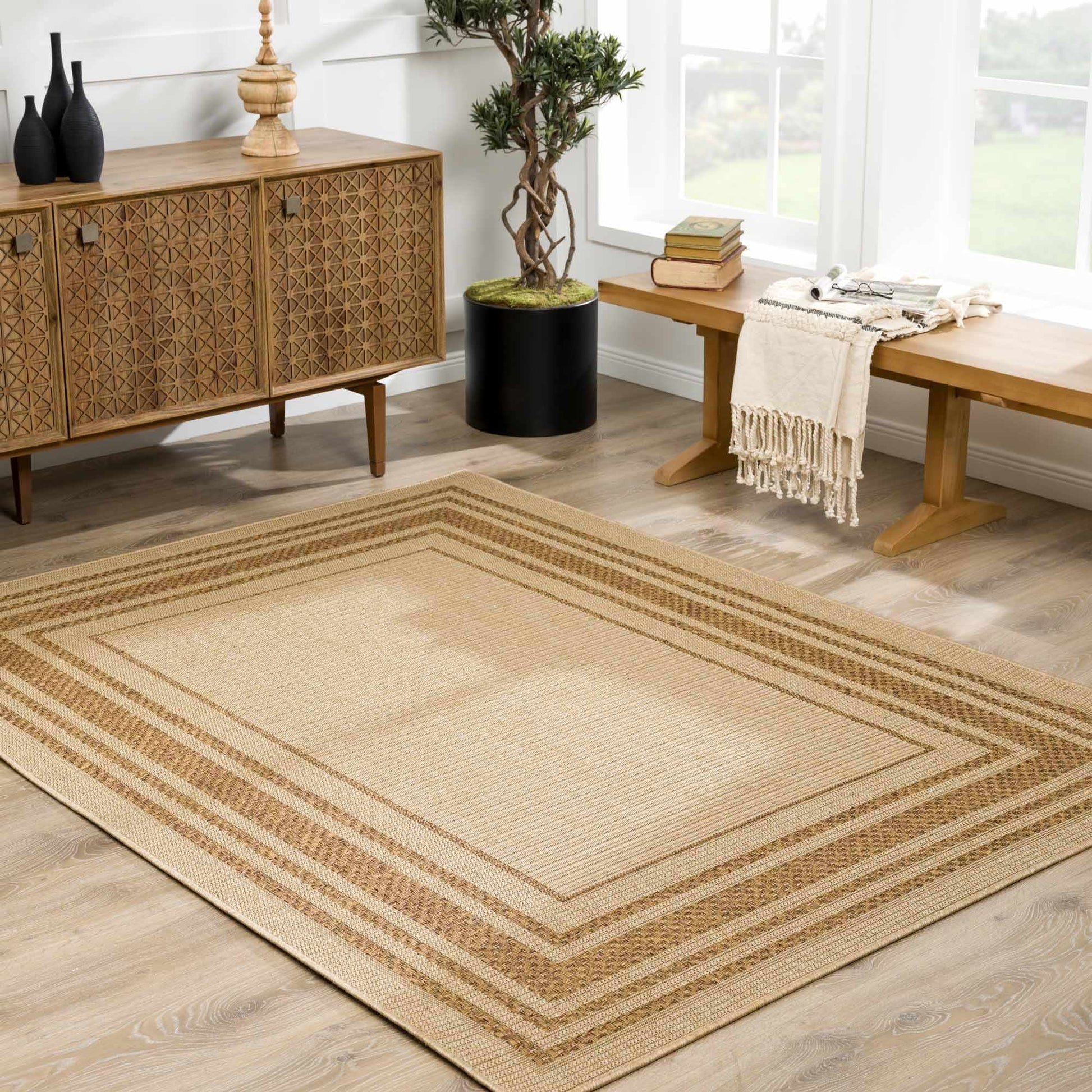 Isoko Bordered Faux Jute Rug-2