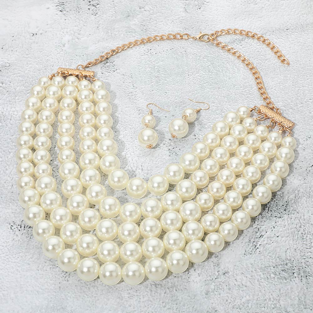 Pearl Beaded Multi Strand Statement Necklace