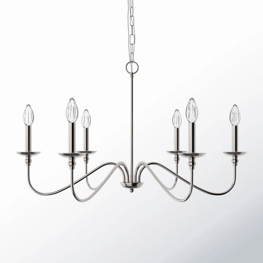30-inch Classic 6-Light Dimmable Chandelier in Polished Nickel Finish-0