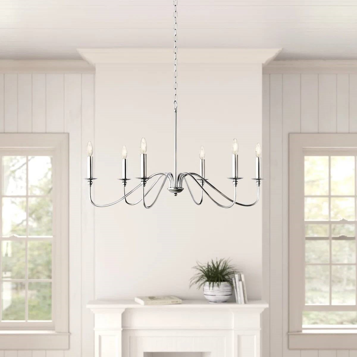 30-inch Classic 6-Light Dimmable Chandelier in Polished Nickel Finish-2