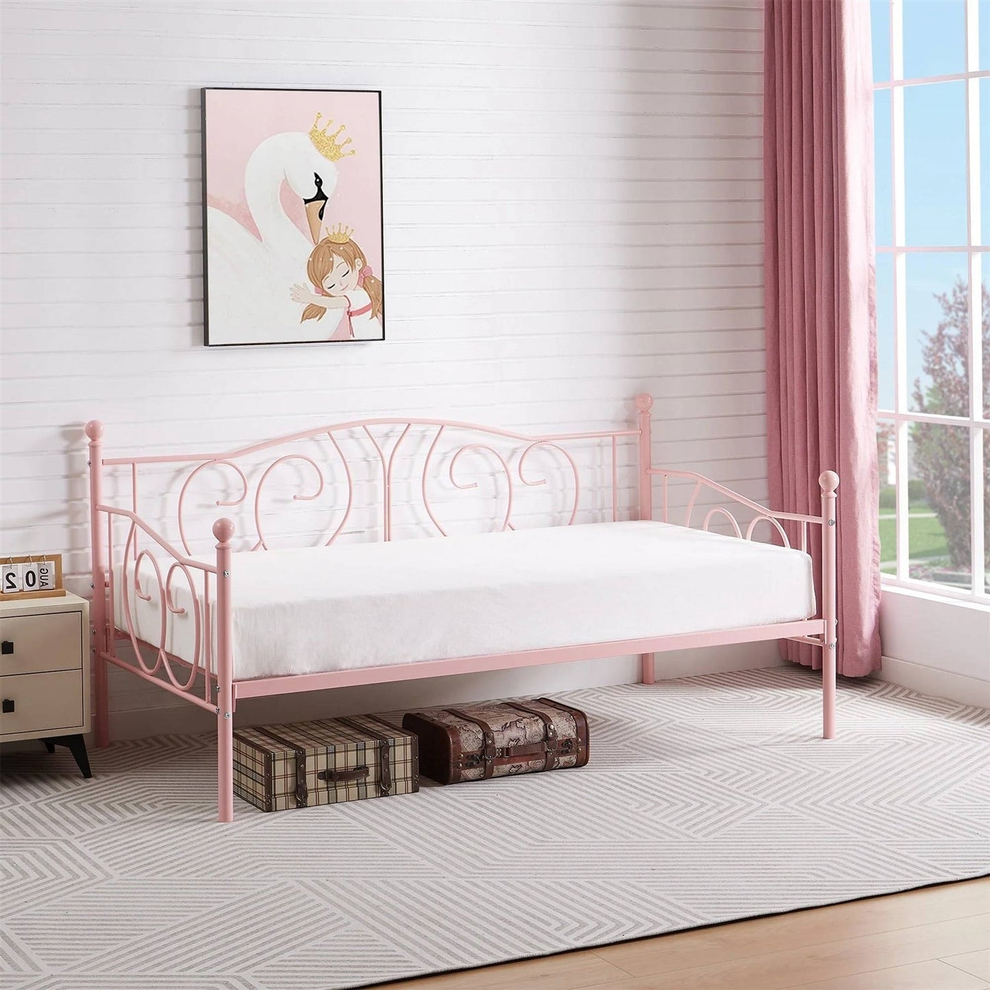 Twin size Victorian Pink Metal Daybed Frame - 350 lbs. Weight Capacity-1