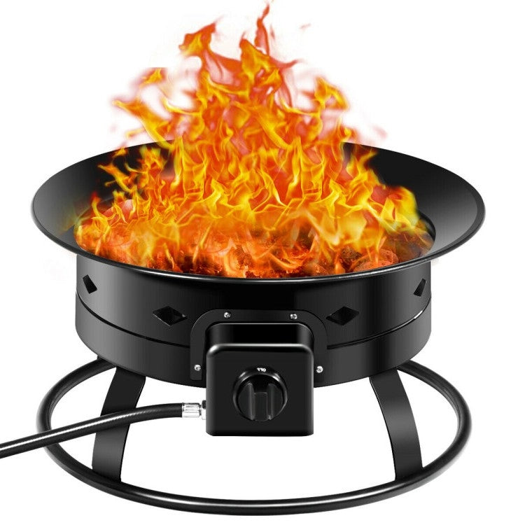 Portable Outdoor Black Metal Propane Fire Pit with Cover and Carry Kit-0