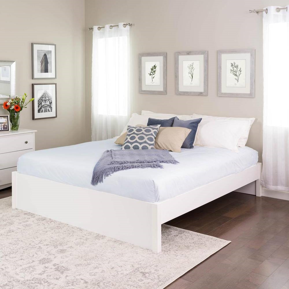 King Size White Wooden 4 Post Platform Bed Frame-1