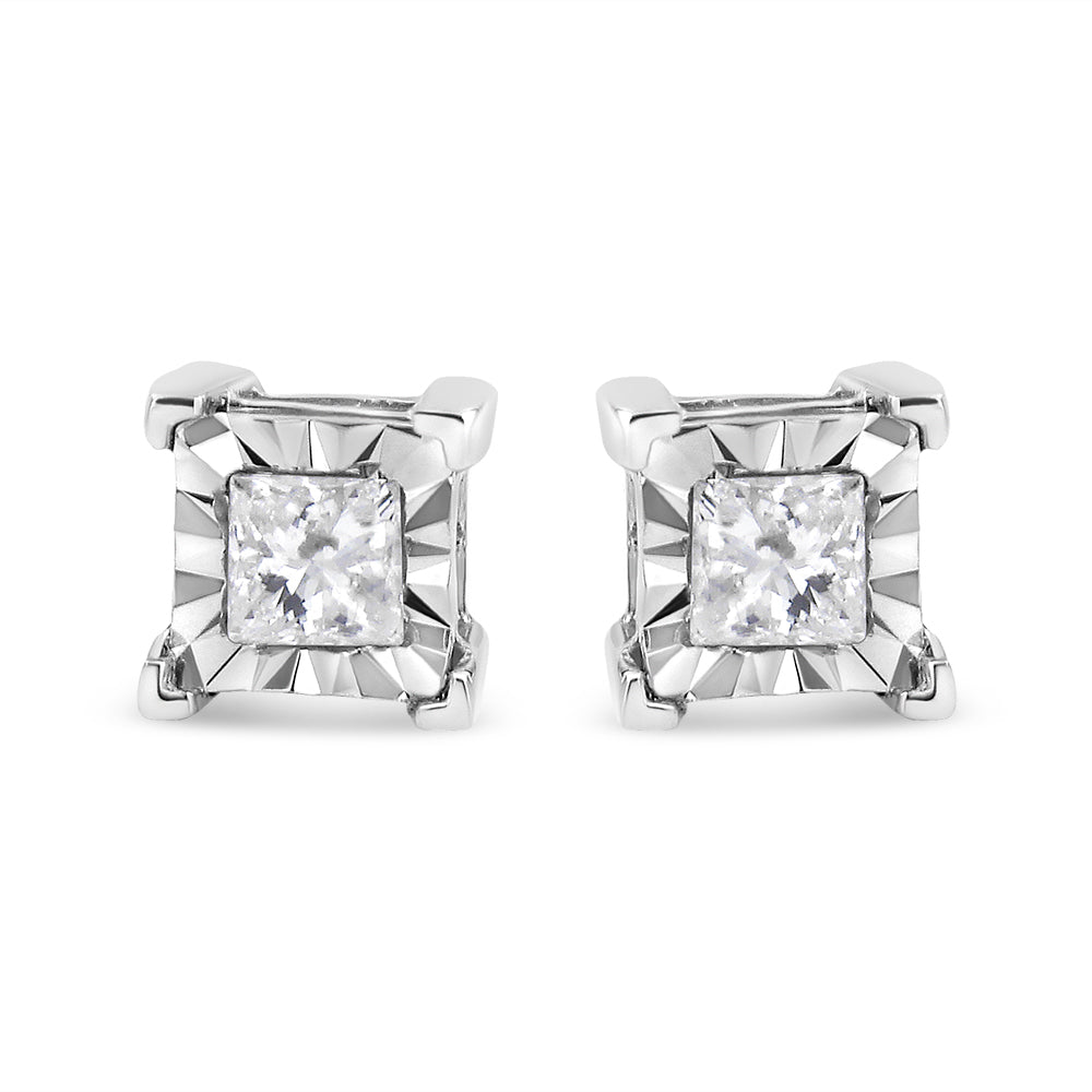 .925 Sterling Silver Miracle Set Princess-Cut Diamond Solitaire Stud Earrings (I-J Color, SI1-SI2 Clarity)-1