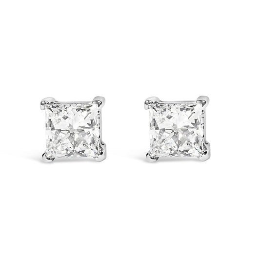 14K White Gold Princess Cut Lab-Grown Diamond Solitaire Stud Earrings (F-G Color, VS2-SI1 Clarity)-0