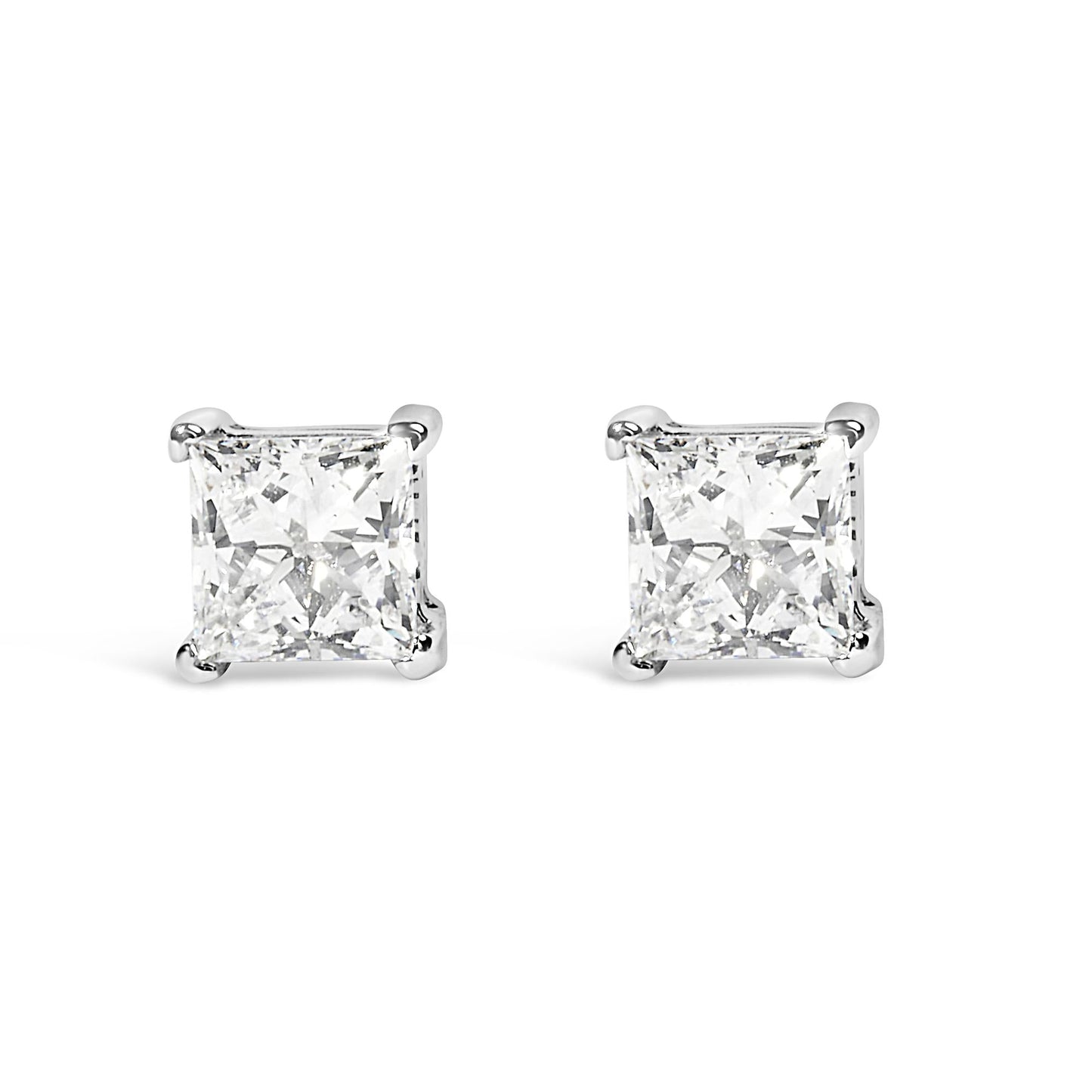 14K White Gold Princess Cut Lab-Grown Diamond Solitaire Stud Earrings (F-G Color, VS2-SI1 Clarity)-0