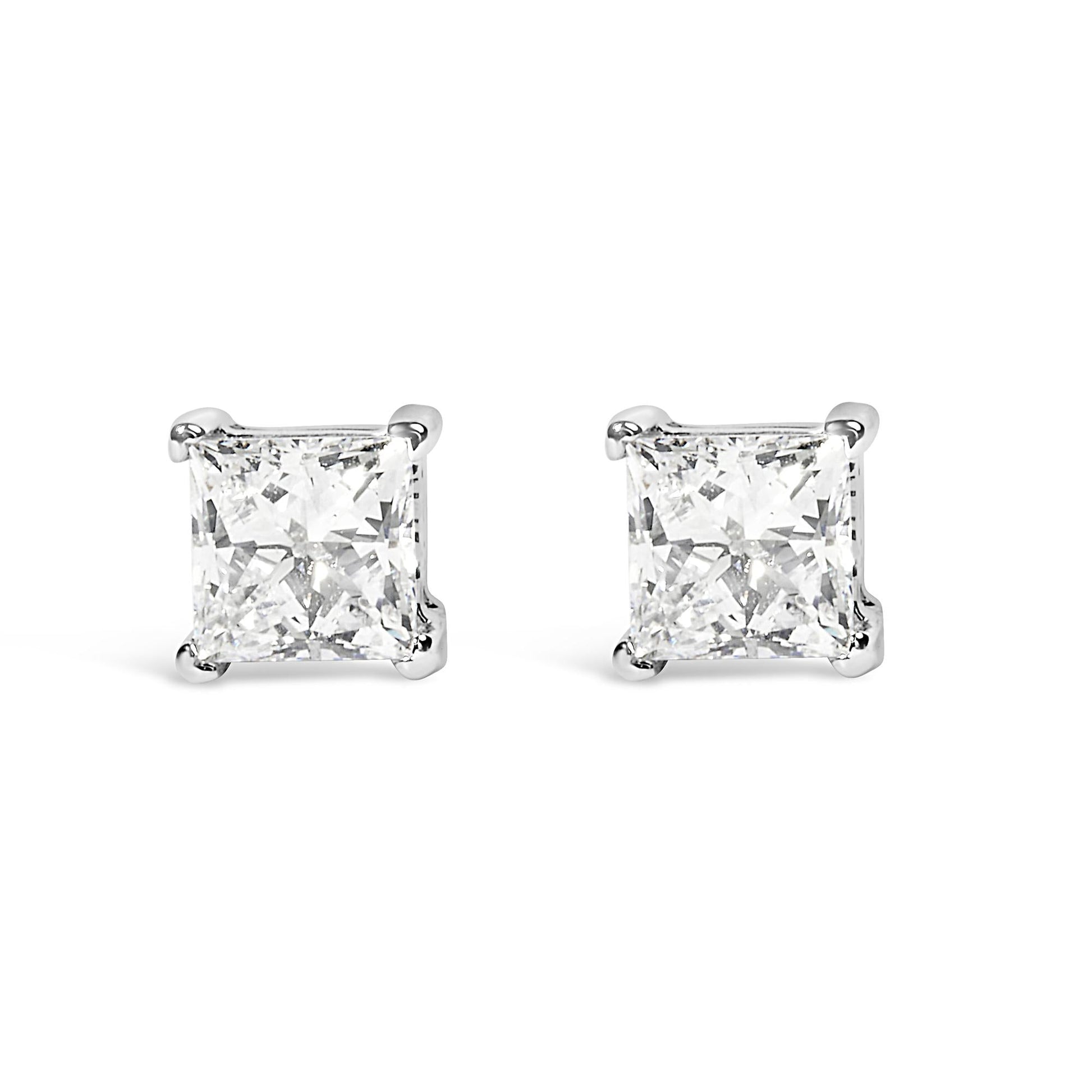 14K White Gold 3/8 Cttw Lab Grown Princess-Cut Diamond 4-Prong Solitaire Stud Earrings (VS1-VS2 Clarity, F-G Color)-0