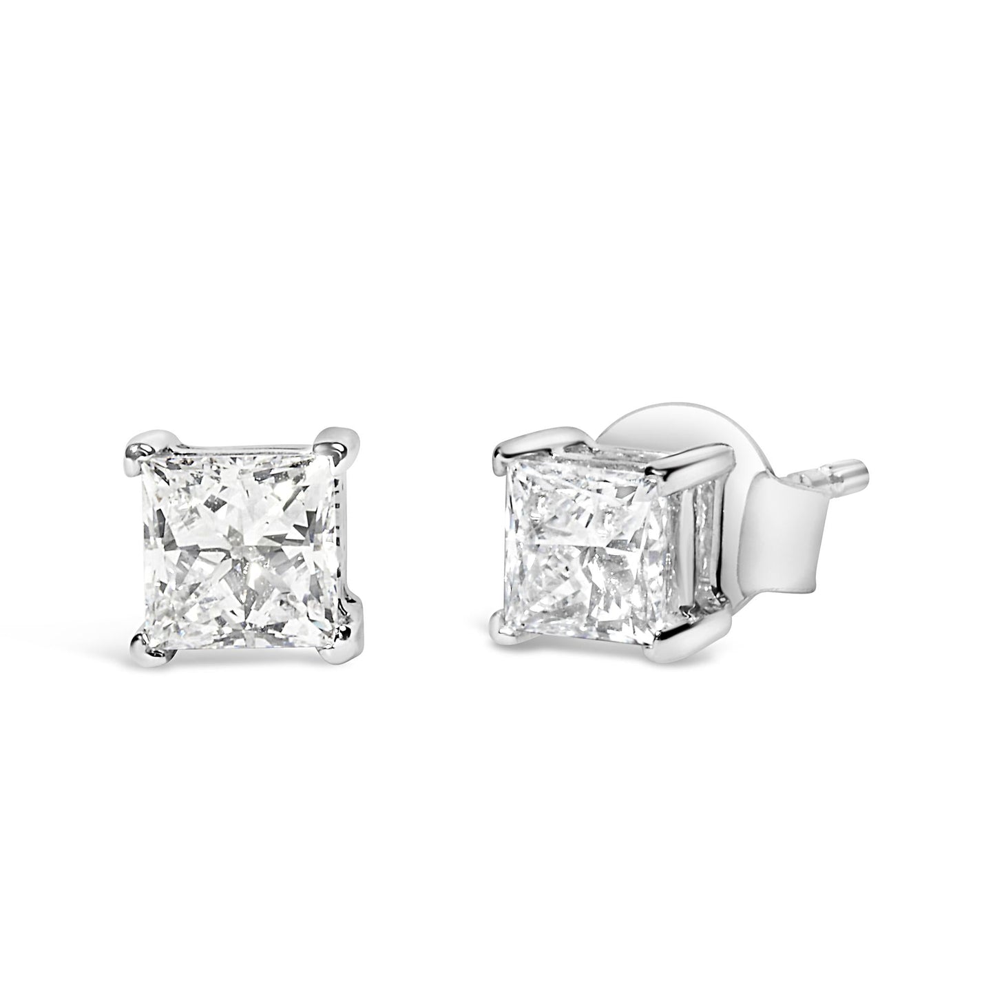 14K White Gold Princess Cut Lab-Grown Diamond Solitaire Stud Earrings (F-G Color, VS2-SI1 Clarity)-3