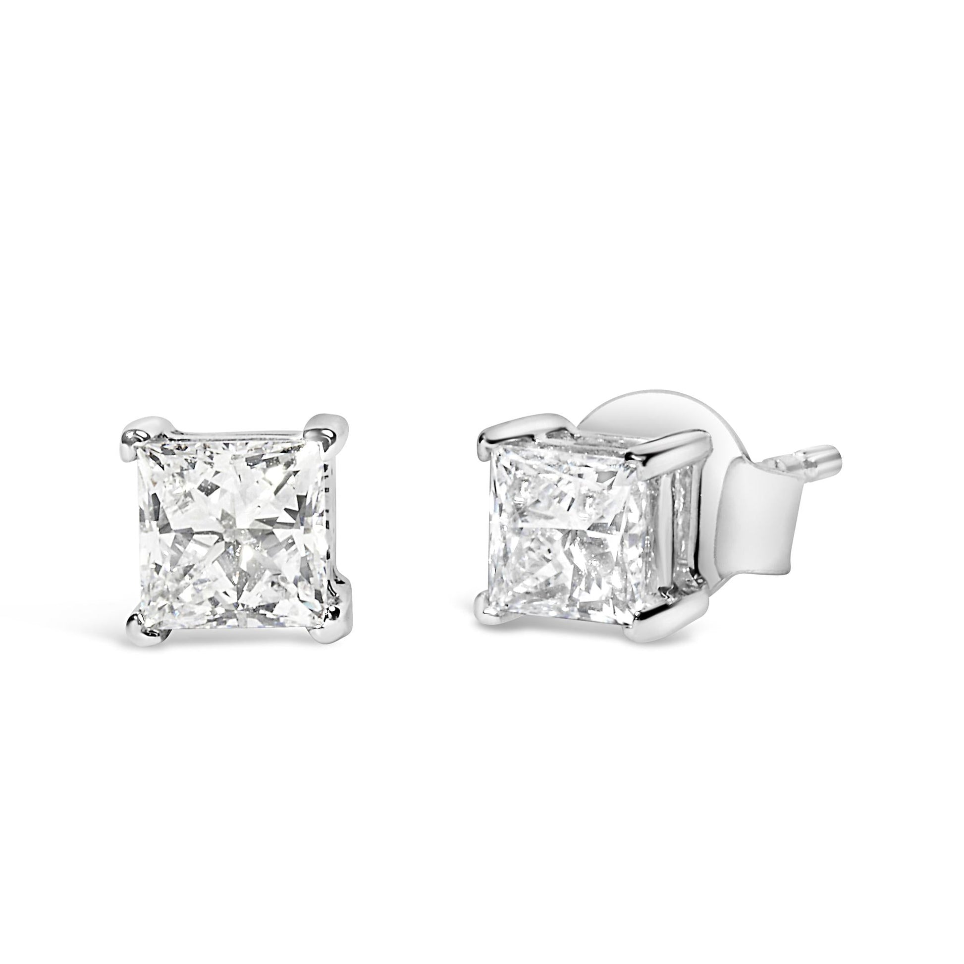 14K White Gold Princess Cut Lab-Grown Diamond Solitaire Stud Earrings (F-G Color, VS2-SI1 Clarity)-3