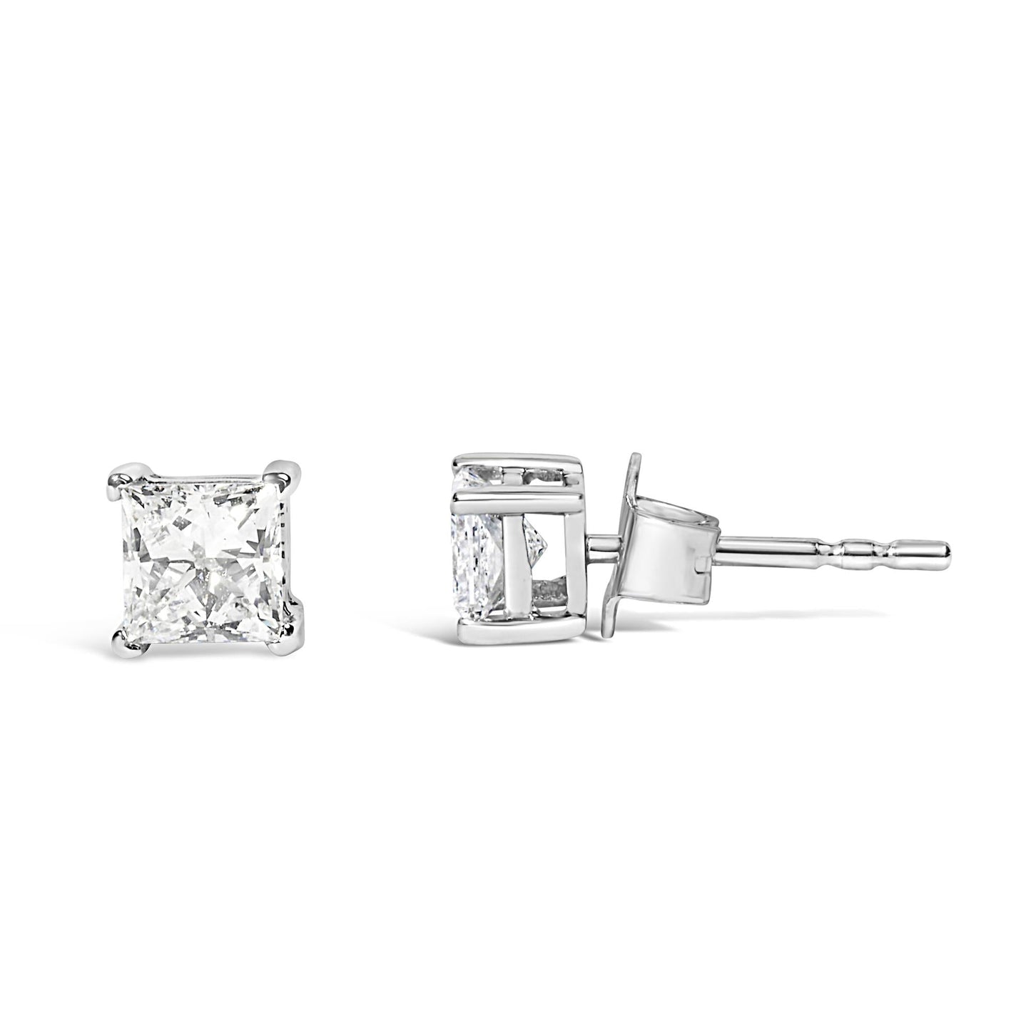 14K White Gold 3/8 Cttw Lab Grown Princess-Cut Diamond 4-Prong Solitaire Stud Earrings (VS1-VS2 Clarity, F-G Color)-3