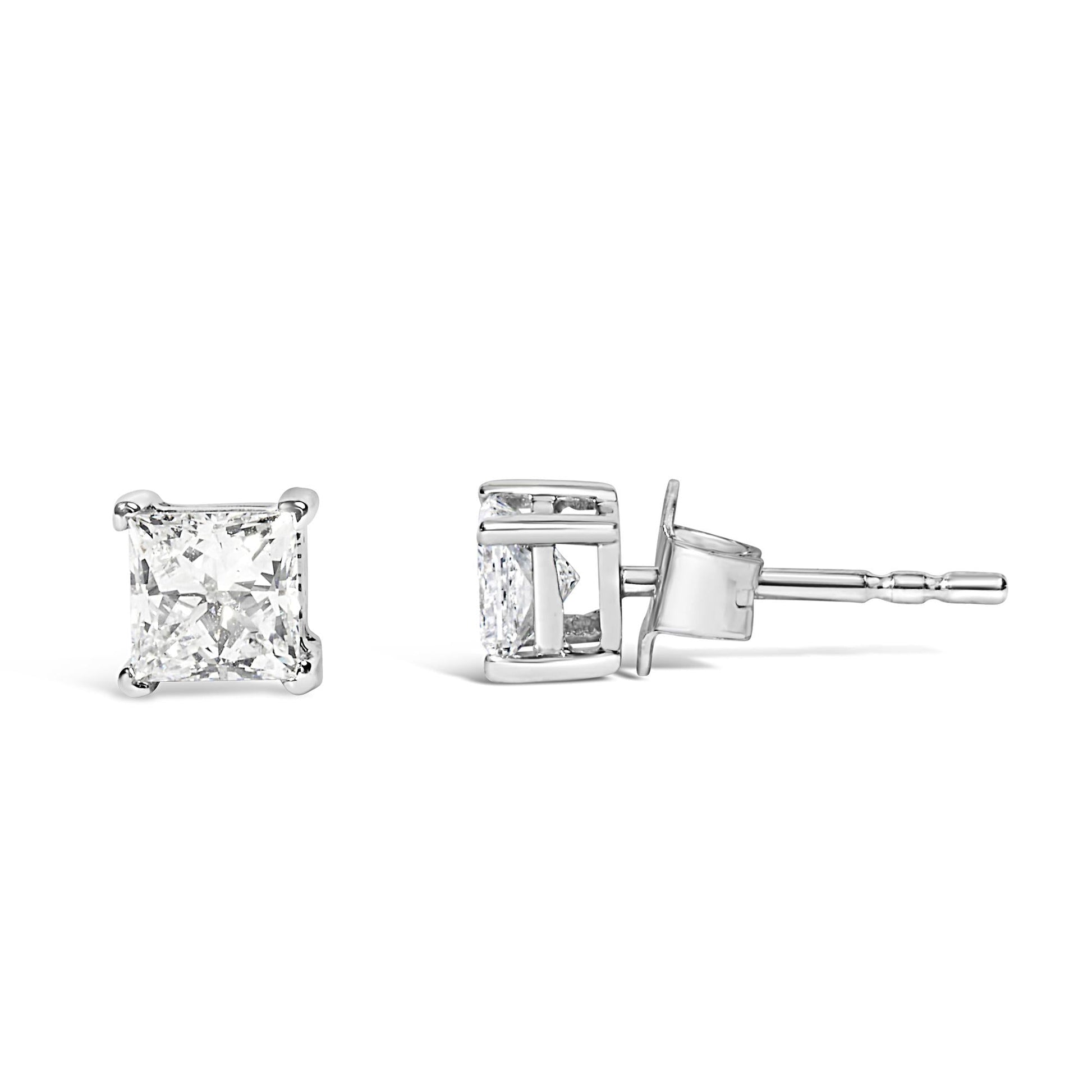 14K White Gold 3/8 Cttw Lab Grown Princess-Cut Diamond 4-Prong Solitaire Stud Earrings (VS1-VS2 Clarity, F-G Color)-3