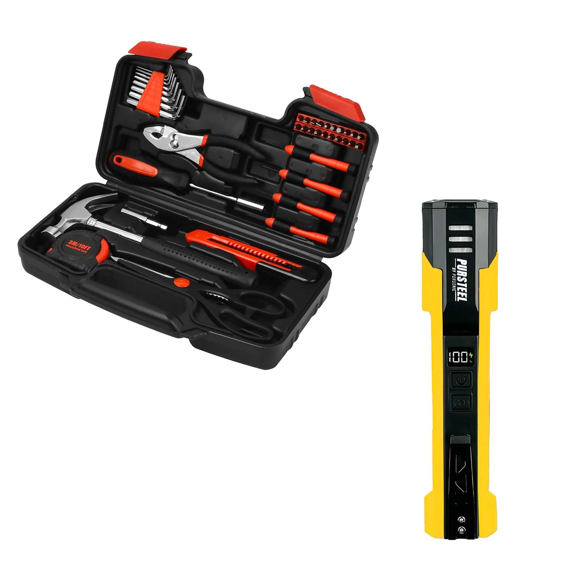 Pursonic UltraBright Flashlight + Handy Solutions 39-Piece Household Tool Kit Bundle-0