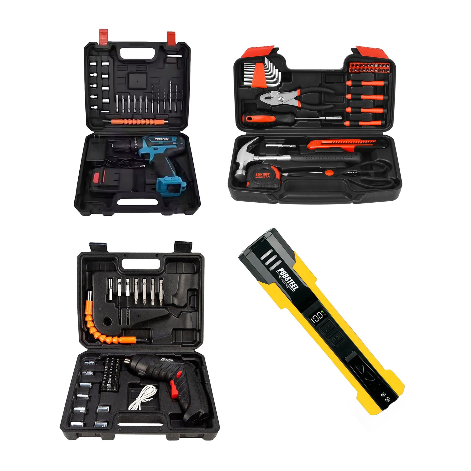 Essential Power & Precision Kit: Pursonic Drill, Electric Screwdriver, Handy Solutions Tools & Ultra Bright Flashlight-0