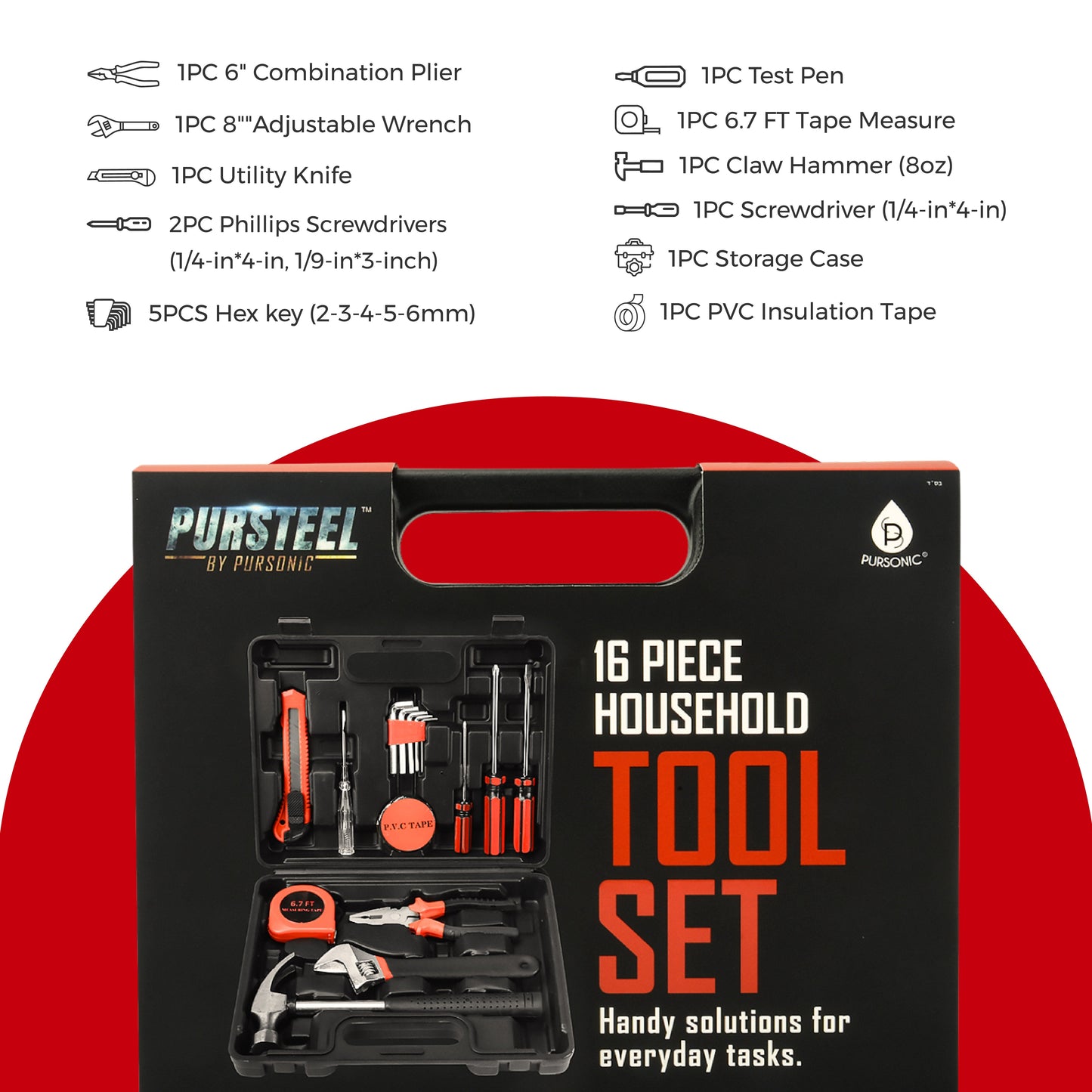 16-Piece Household Handy Solutions Tool Kit-3