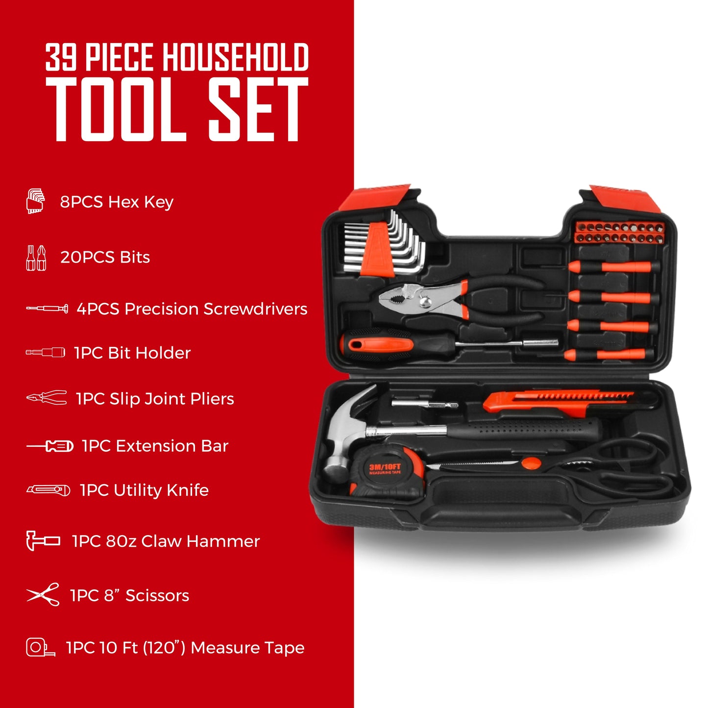 Pursonic UltraBright Flashlight + Handy Solutions 39-Piece Household Tool Kit Bundle-3