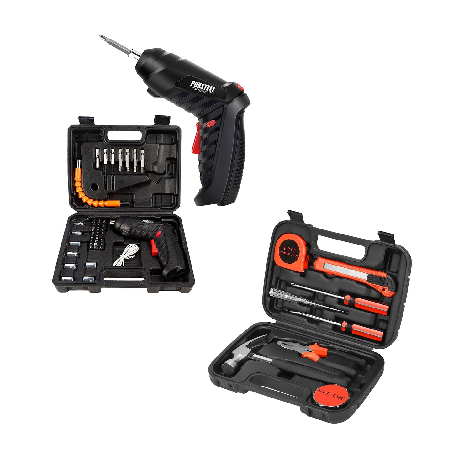 Power & Repair Kit: Rechargeable Electric Screwdriver & 9-Piece Handy Tool Set-0