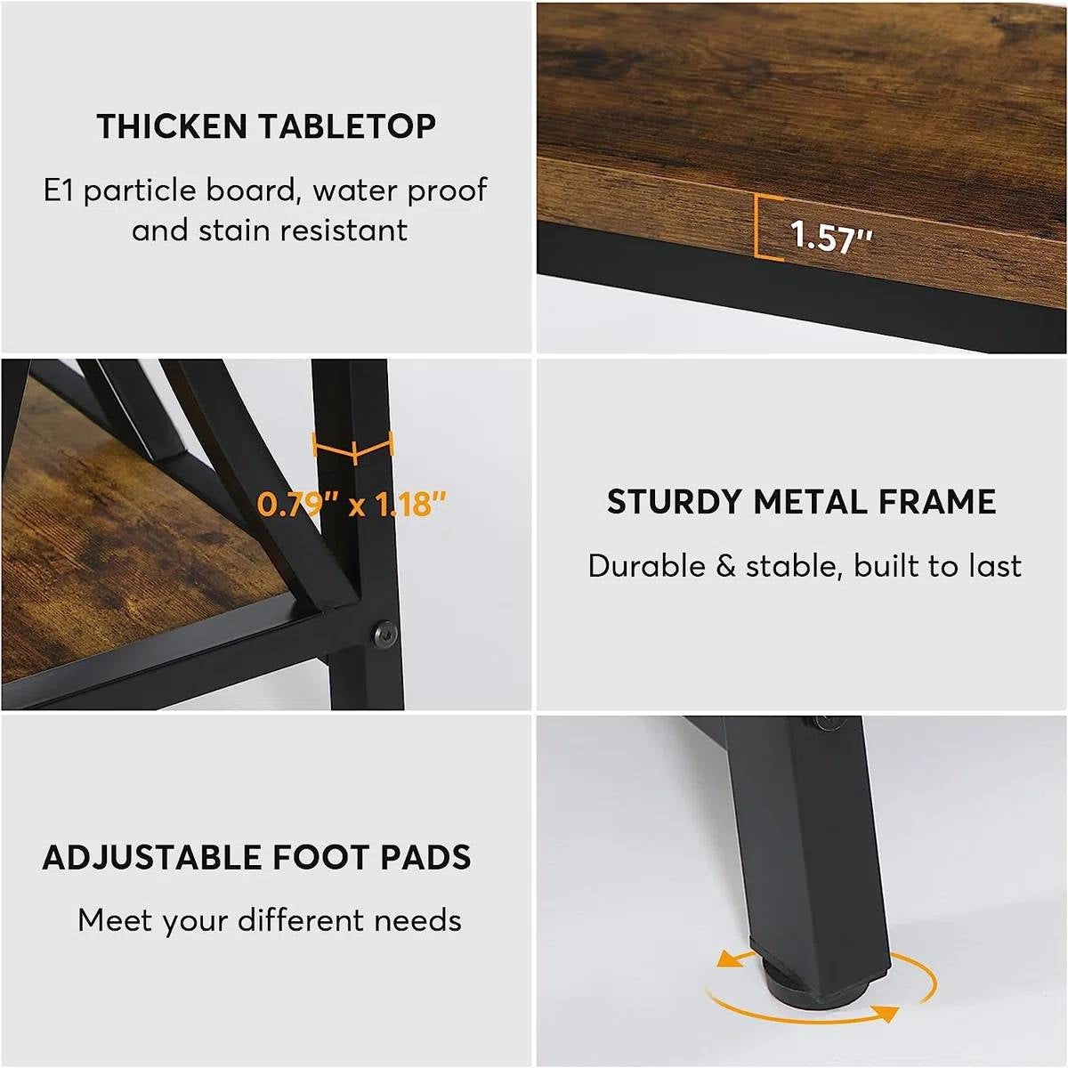 Industrial 70-in. Brown Wood Top Console Table with Heavy Duty Black Metal Frame-3