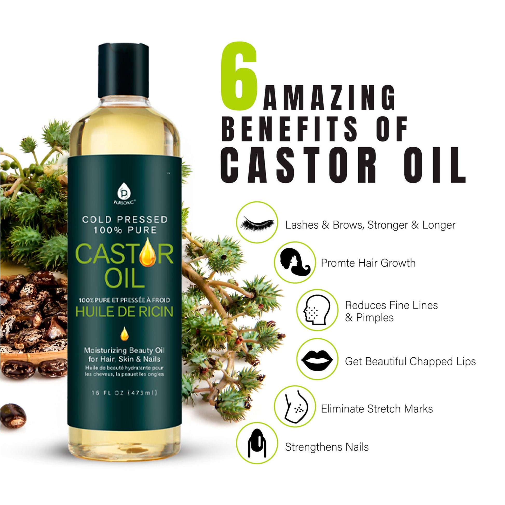 Pursonic Natural Beauty Trio: Fractionated Coconut, Sweet Almond & Castor Oil-3