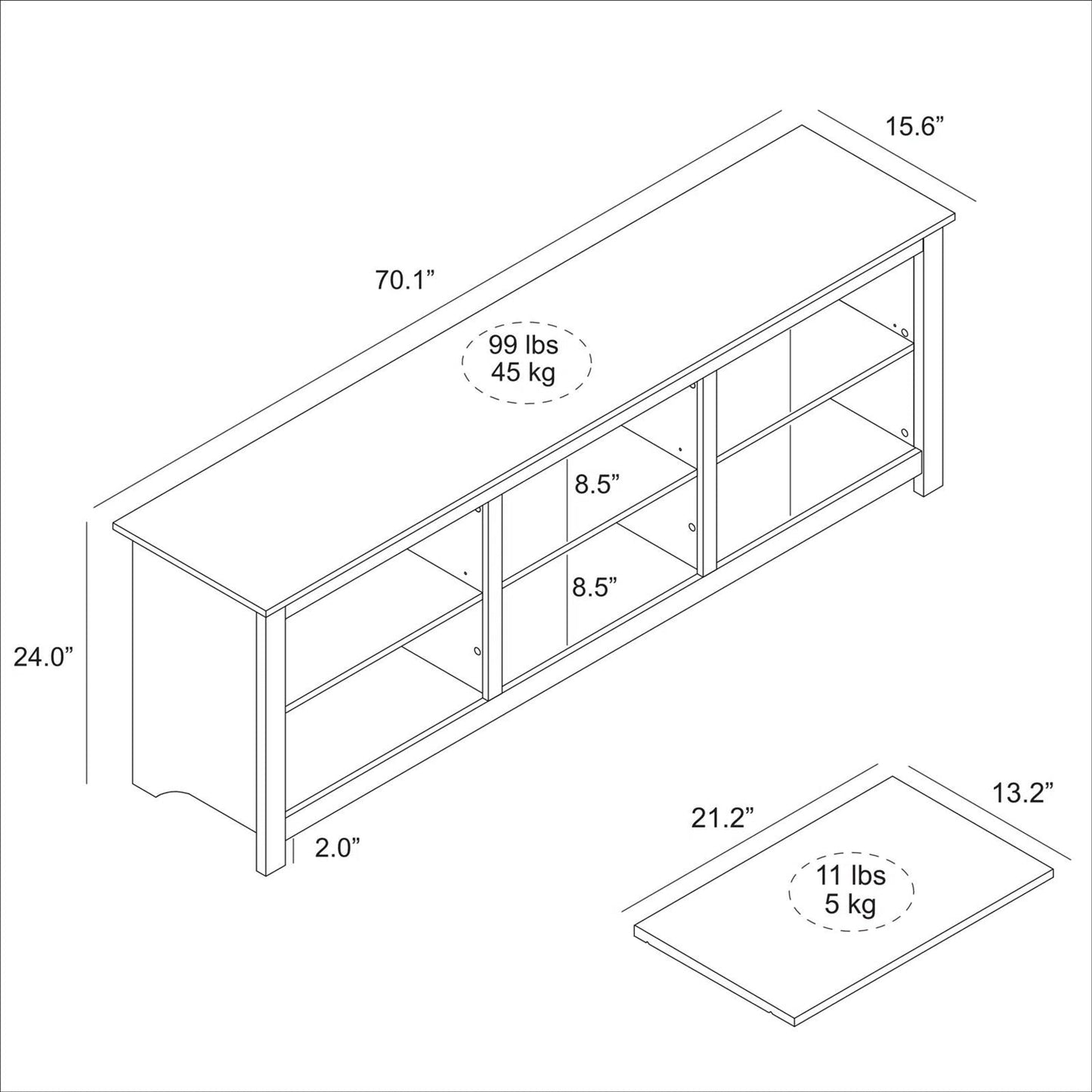 Farmhouse TV Stand in White Wood Grain Finish - for TVs up to 70-inch-4