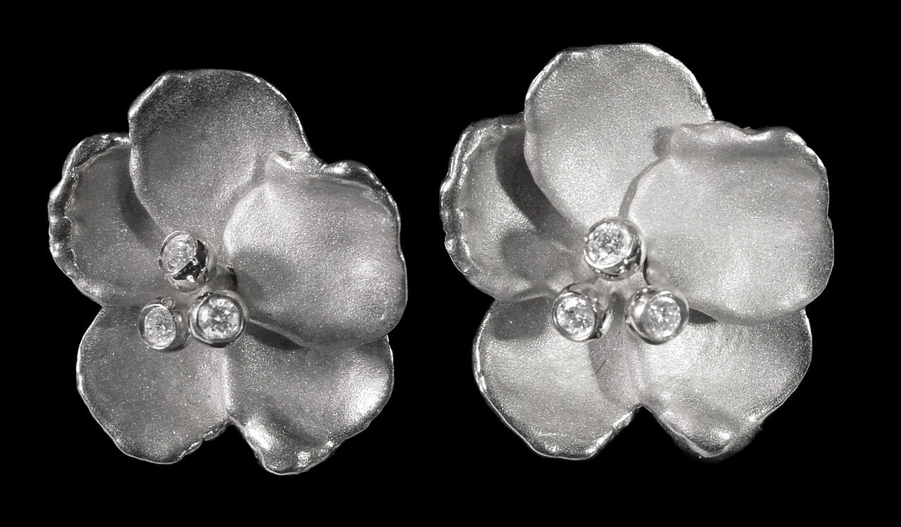 Metal Petals- Pansy earring-Large-Sterling Silver & Diamonds-2