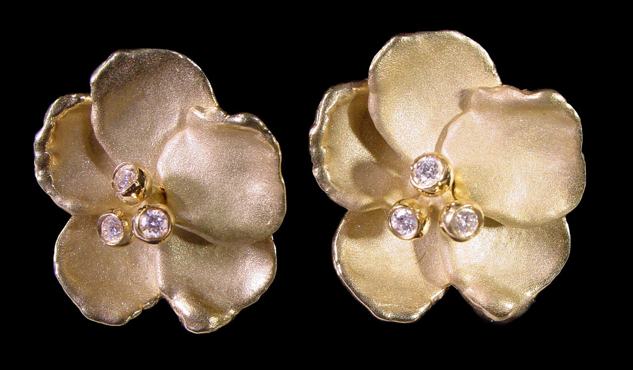 Metal Petals- Pansy earring-Large-Sterling Silver & Diamonds-3