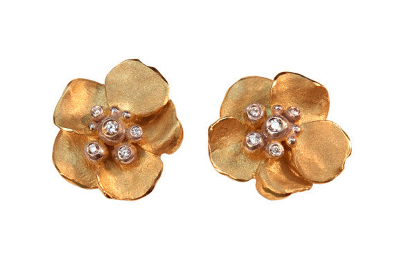 Metal Petals- Pansy Earring-Small-18K Gold & Diamonds-0