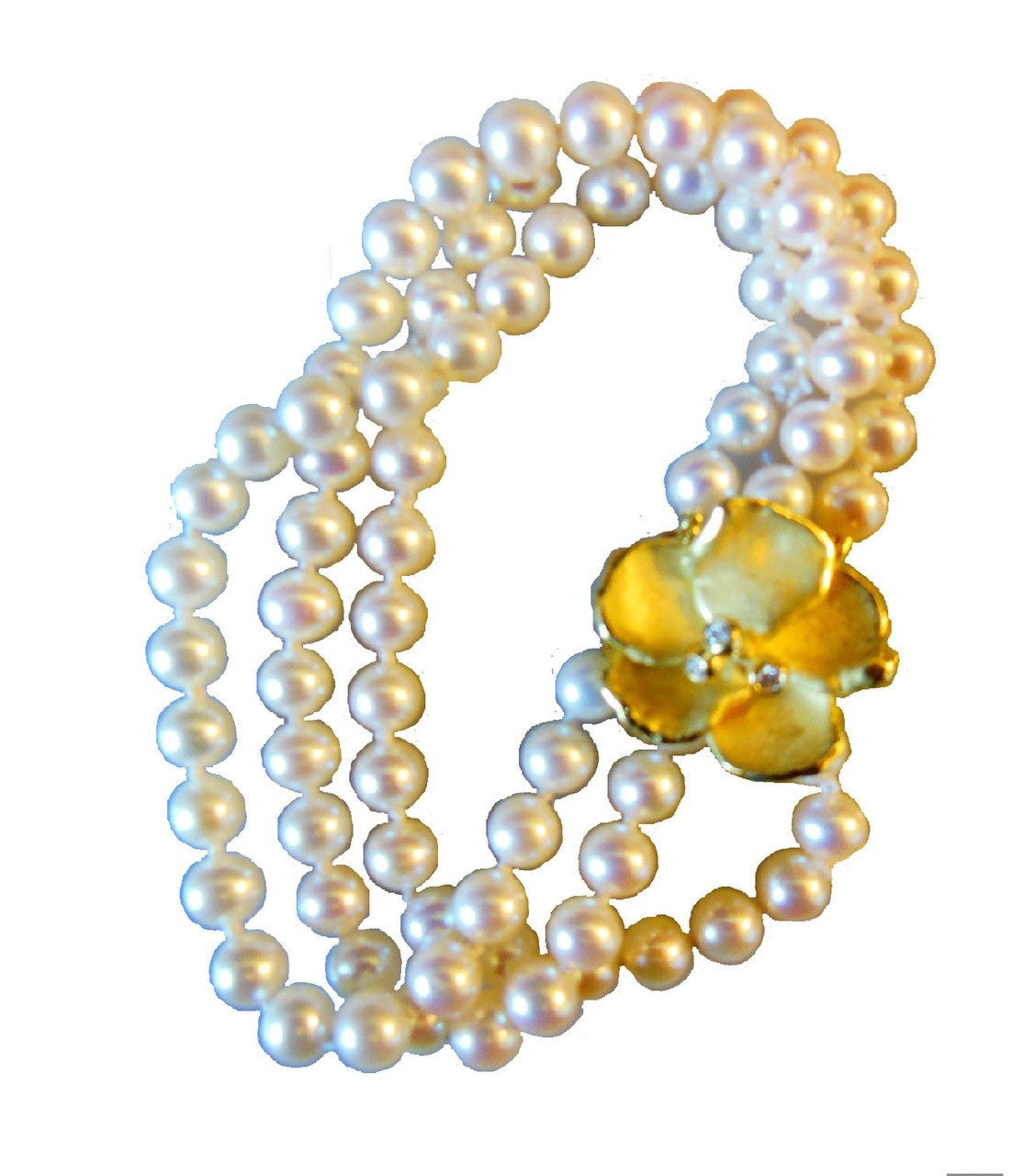 Metal Petals- Three Pansy Necklace-18K Gold with Diamond Center-14