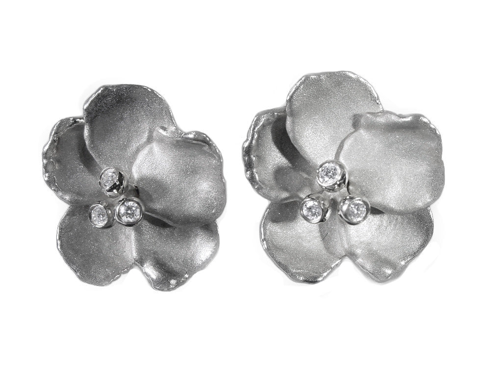 Metal Petals- Pansy earring-Large-Sterling Silver & Diamonds-0