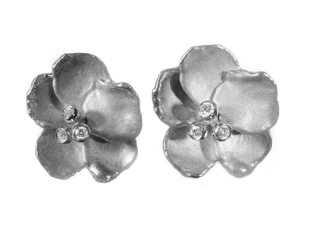Metal Petals- Pansy earring-Large-Sterling Silver & Diamonds-8