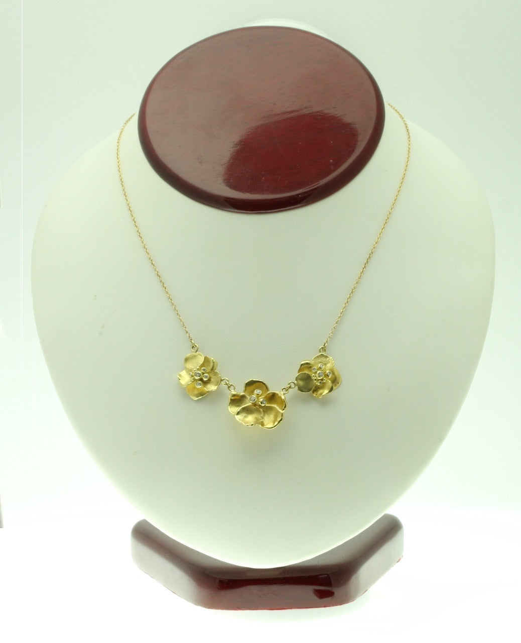 Metal Petals- Three Pansy Necklace-18K Gold with Diamond Center-10