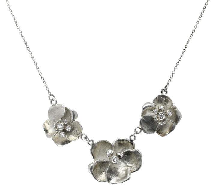 Metal Petals- Three Pansy Necklace-18K Gold with Diamond Center-2