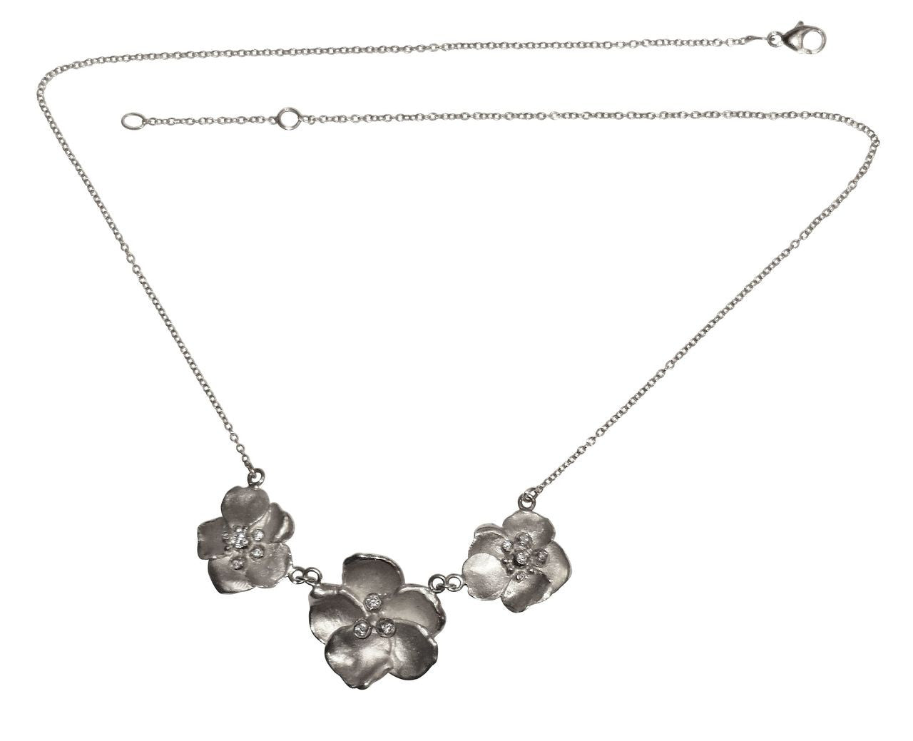 Metal Petals- Three Pansy Necklace-18K Gold with Diamond Center-4