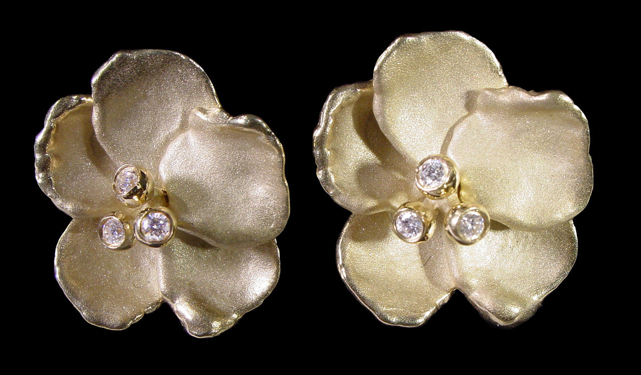 Metal Petals- Pansy earring-Large-Sterling Silver & Diamonds-10