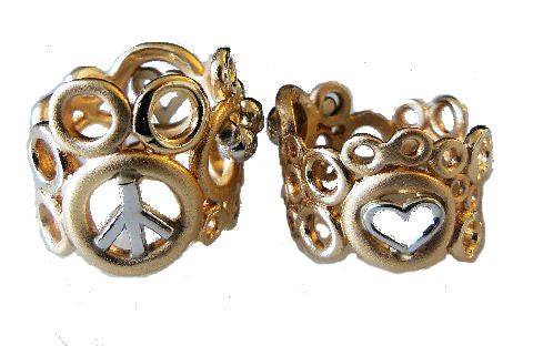 Peace, Love and Abundance Ring  (Wide) Diamonds, 18K Gold, Sterling Silver-1