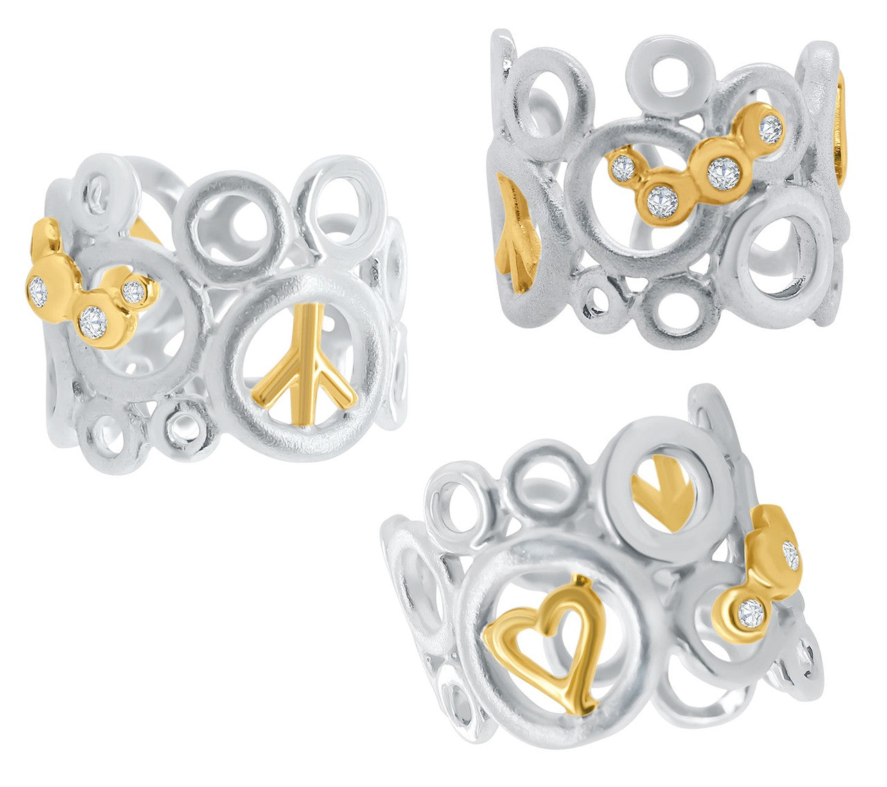 Peace, Love and Abundance Ring  (Wide) Diamonds, 18K Gold, Sterling Silver-8