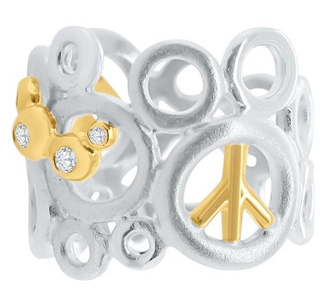 Peace, Love and Abundance Ring  (Wide) Diamonds, 18K Gold, Sterling Silver-2