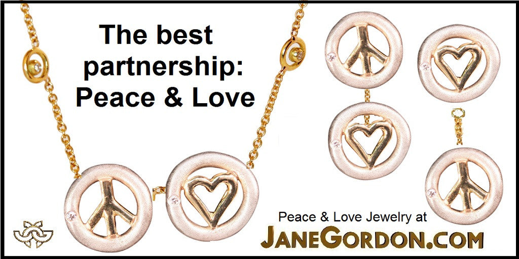 Peace & Love necklace 18k, sterling- silver dots of diamonds karma chain-Vertical Version-4